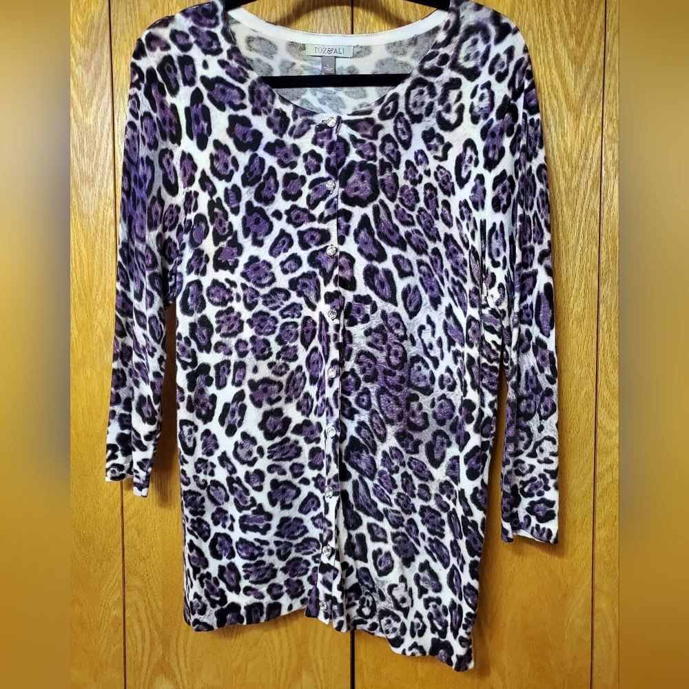 Roz & Ali Purple Animal Print Cardigan